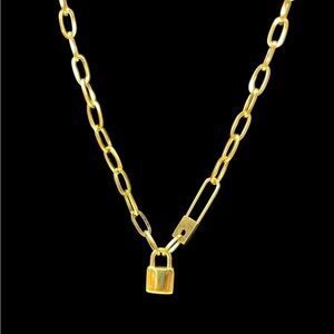 Paperclip Lock Pendant Gold Plated Necklace